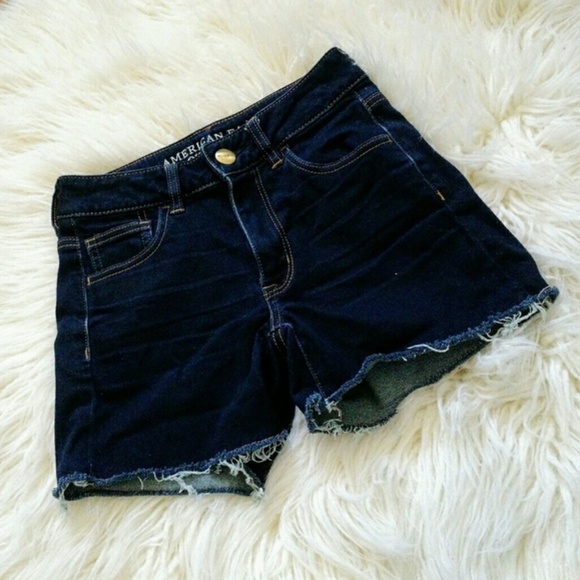 American Eagle High Rise Cut Off Jean Shortie Shorts Denim SZ 2 - Picture 2 of 4